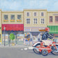 Giclée Print From the Book, I Promise I'll Find You, of a Woman Riding a Motorbike Through  a Small Town. Limited Edition. Signed